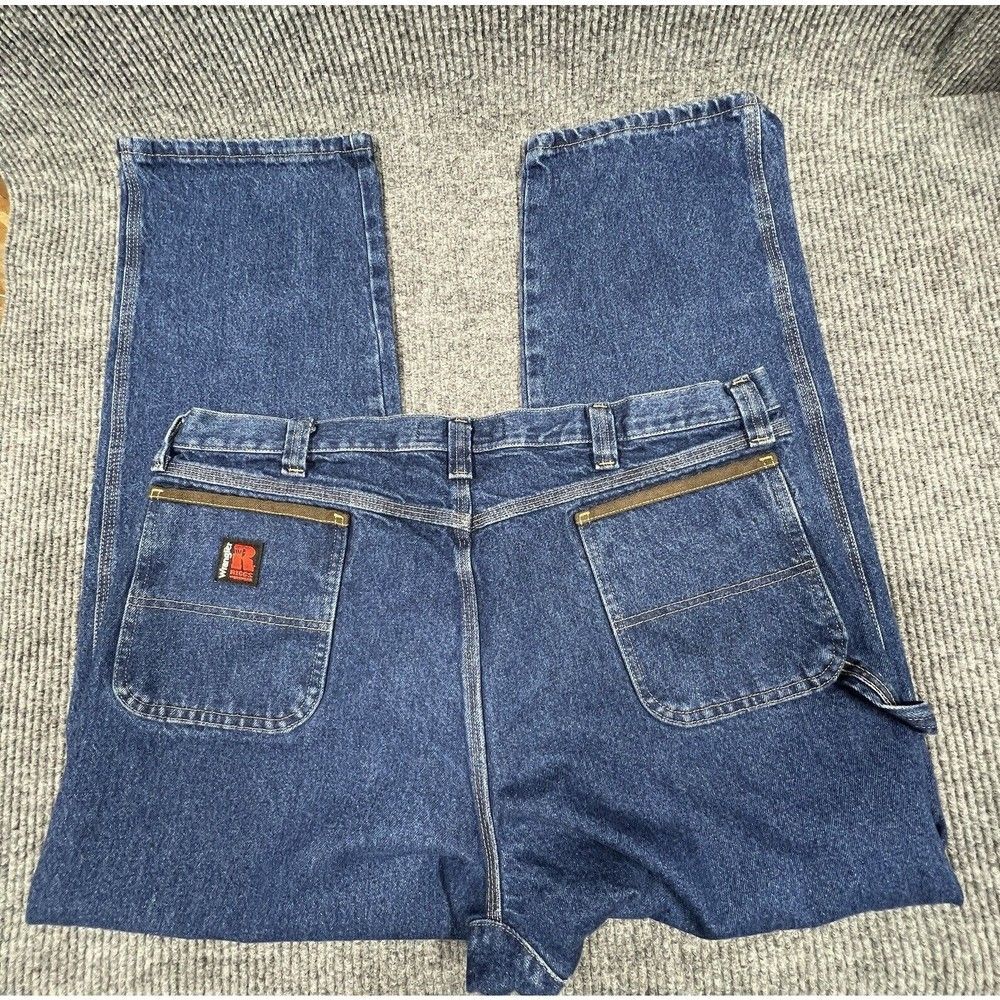 Wrangler Riggs Workwear Pants Mens 42x32 Blue Jeans Denim Carpenter Straight Fit - Picture 2 of 16
